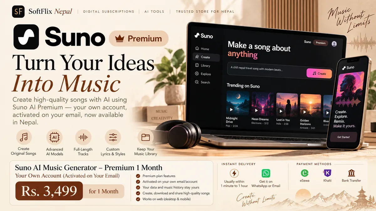 How to Buy Suno AI Music Generator Premium in Nepal (2026) — Rs. 3,499