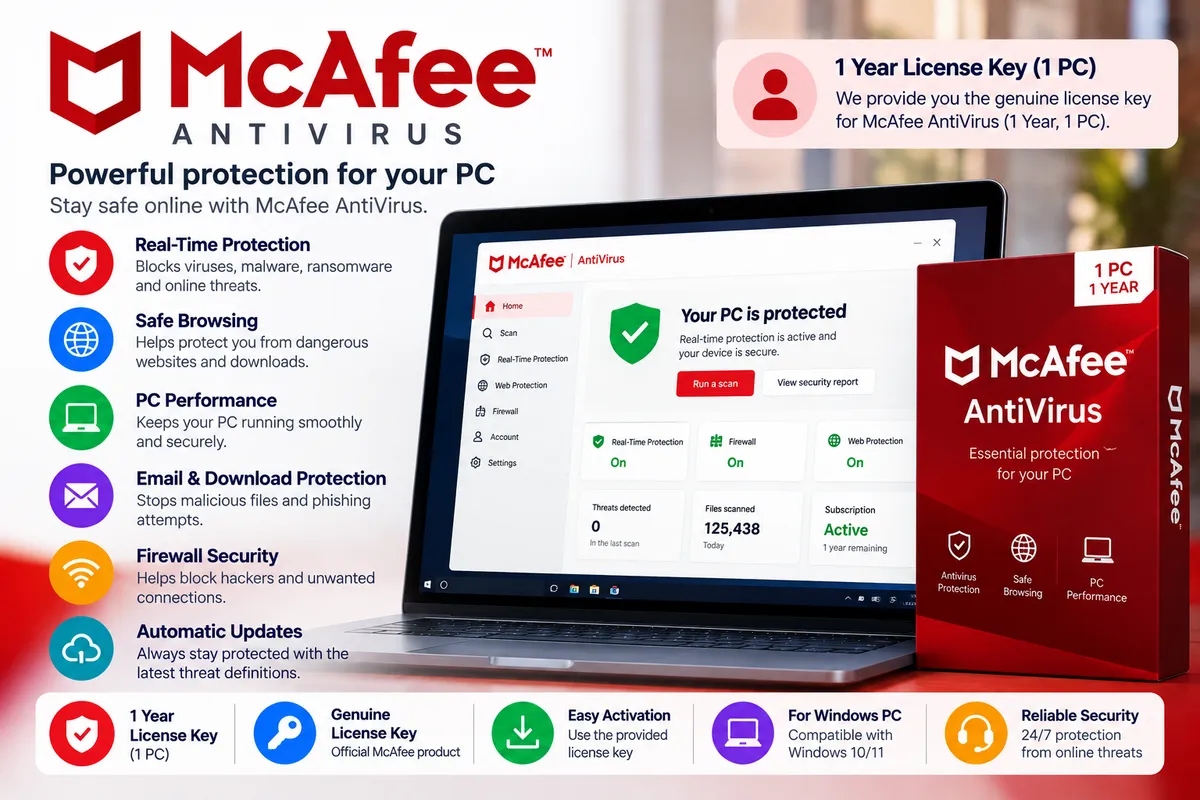 McAfee AntiVirus 1 Year – License Key (1 PC) - Buy in Nepal