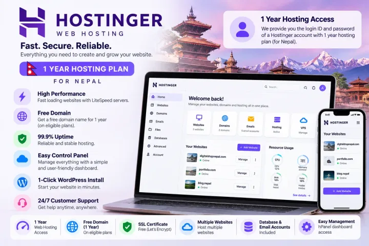 Hostinger Web Hosting + Website Builder 1 Year – Your Own Email - Buy in Nepal