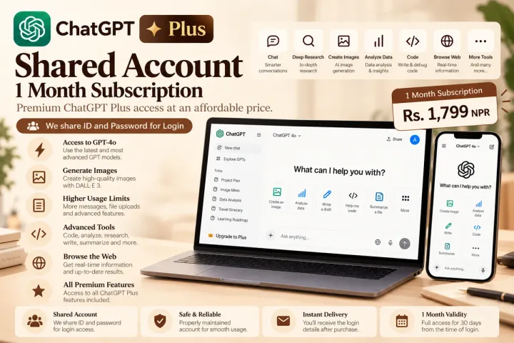 ChatGPT Plus 1 Month (Shared Account) - Buy in Nepal