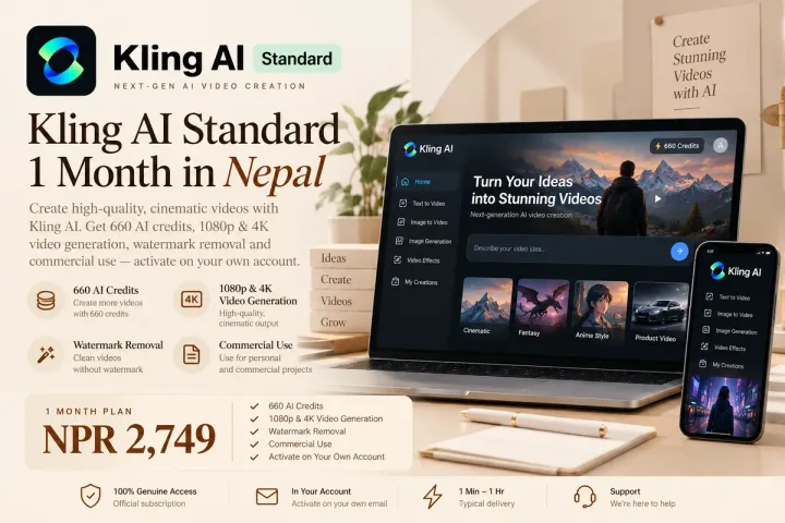 Kling AI Standard 1 Month – Your Own Email (660 Credits) - Buy in Nepal