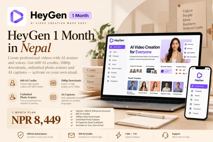 HeyGen 1 Month – Your Own Email (600 Credits) - Buy in Nepal