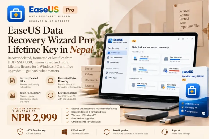 EaseUS Data Recovery Wizard Pro Lifetime – 1 PC Windows Key - Buy in Nepal