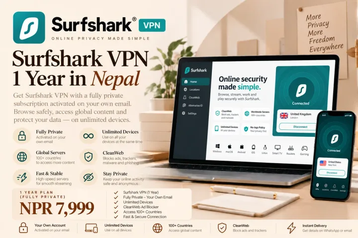 Surfshark VPN Full Private 1 Year (Your Own Email) - Buy in Nepal